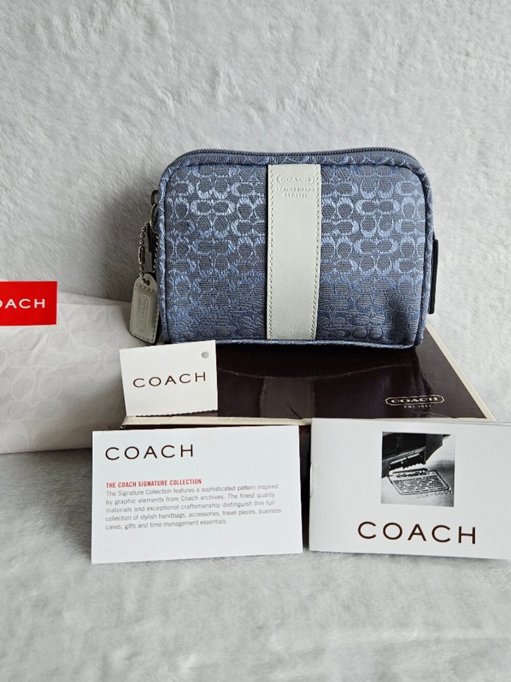 Vintage Coach Y2K Mini Signature Soho Beauty Cosmetic Pouch Sky Blue W/Hangtag